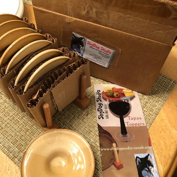 Tapas plates handmade pottery by Shydog studio New Mexico 8 plates and cookbook - Picture 1 of 9